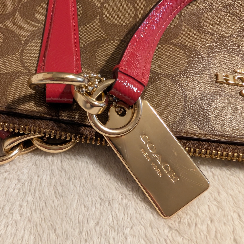 Coach Signature Canvas Tote with Red Trim and Gold Hardware - Picture 7 of 9